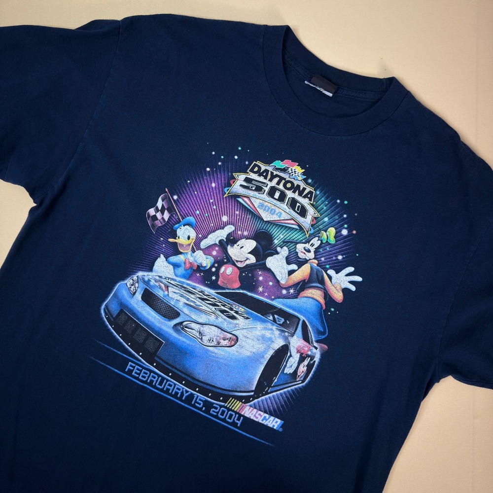 Daytona 500 Disney Mickey Mouse T-Shirt Mens Large Navy 2004 NASCAR Excellent